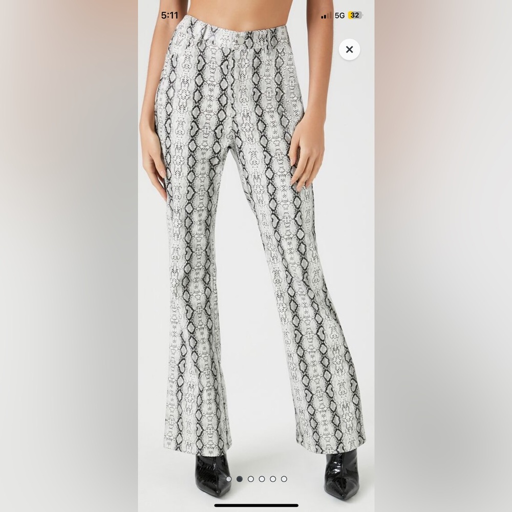 Faux snake print leather pants